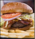 A hamburger and fries.